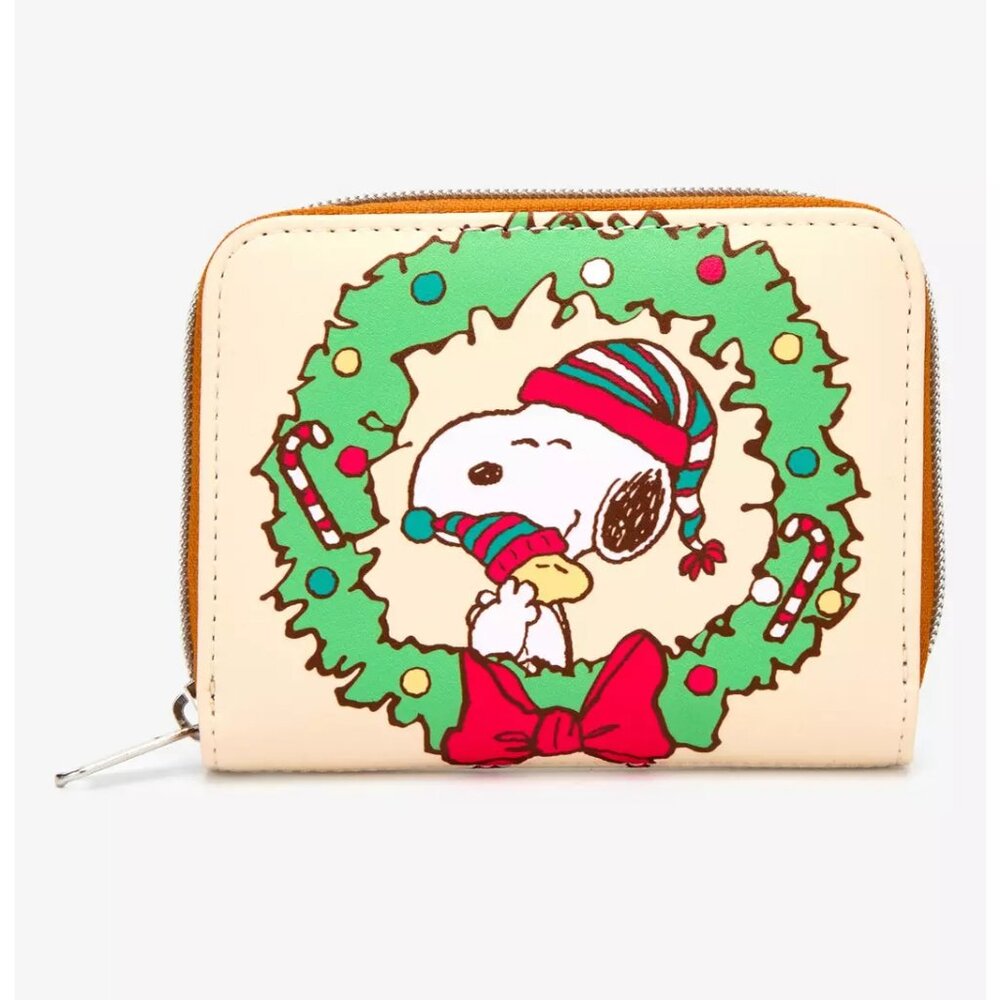 Loungefly Peanuts Snoopy Woodstock Wreath Mini Zipper Wallet - NWT